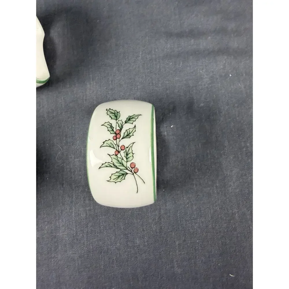 Set 6 NIKKO Christmastime Happy Holiday Porcelain Napkin Rings Holly Berry Japan